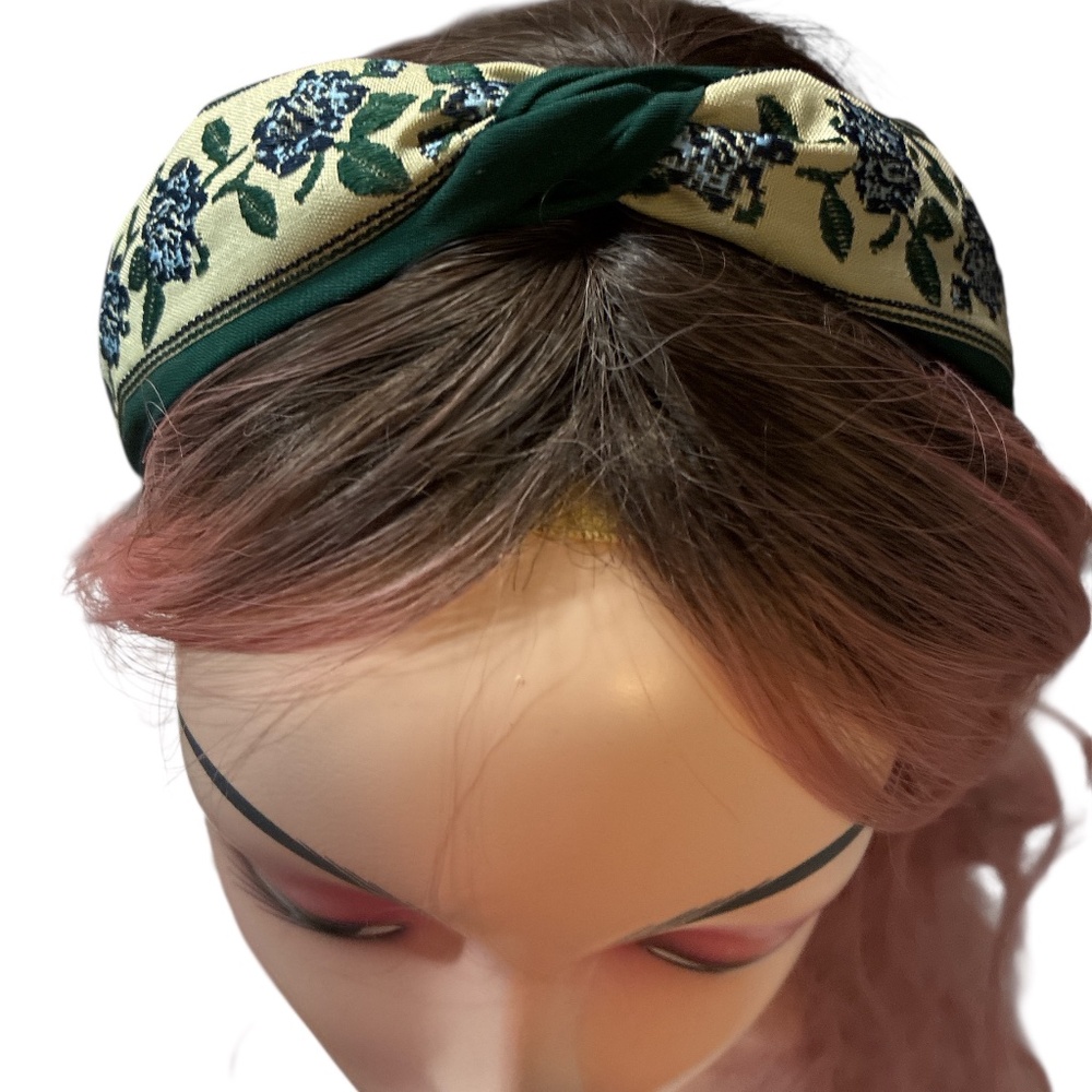 Green Vintage Floral Knotted Headband - Picture 5 of 7